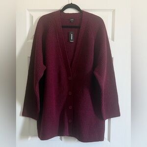 Express Women's Deep Burgundy Ribbed Button Cardigan